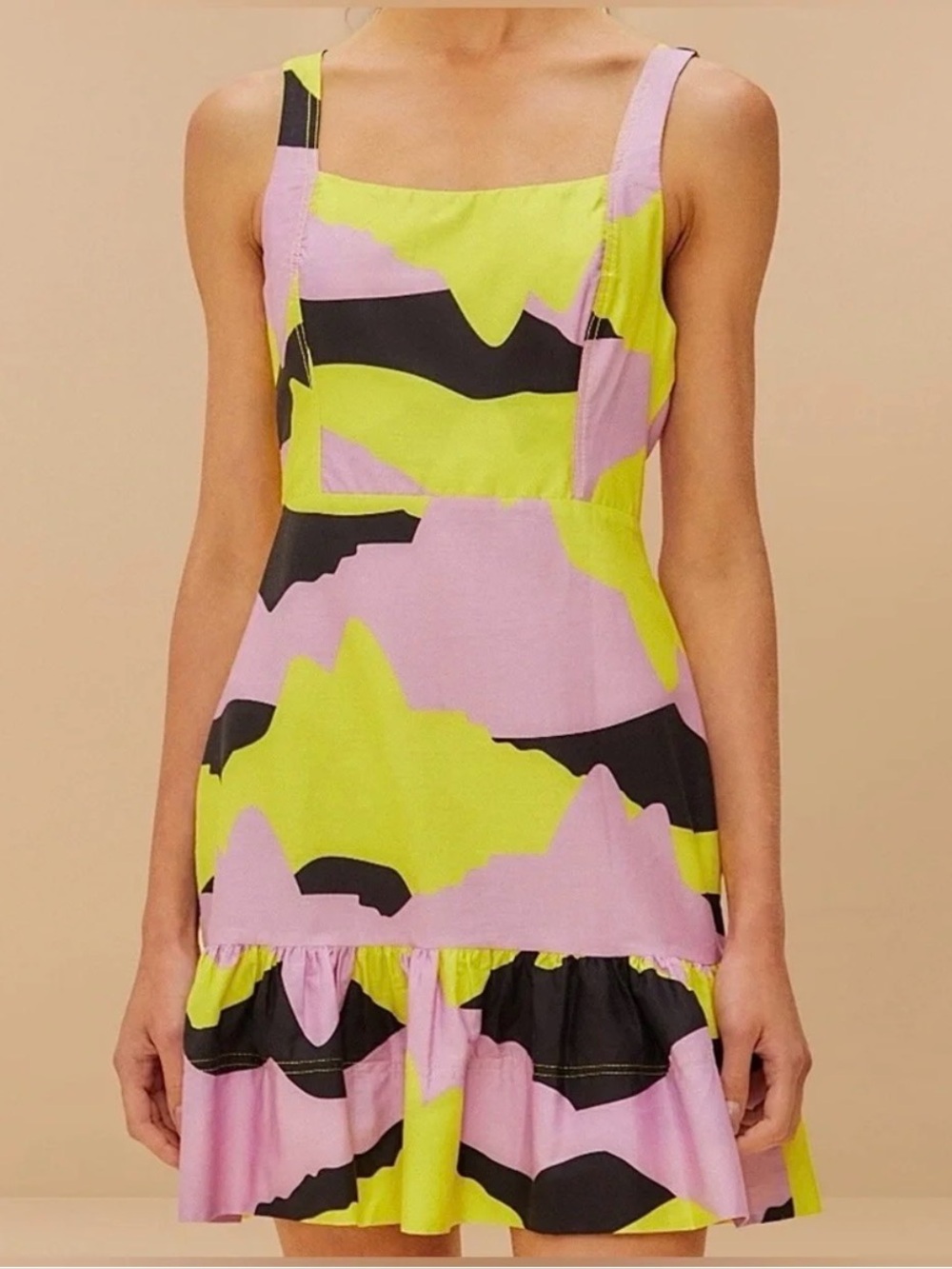 FARM Rio Pink, Lime & Black Abstract Mini Dress